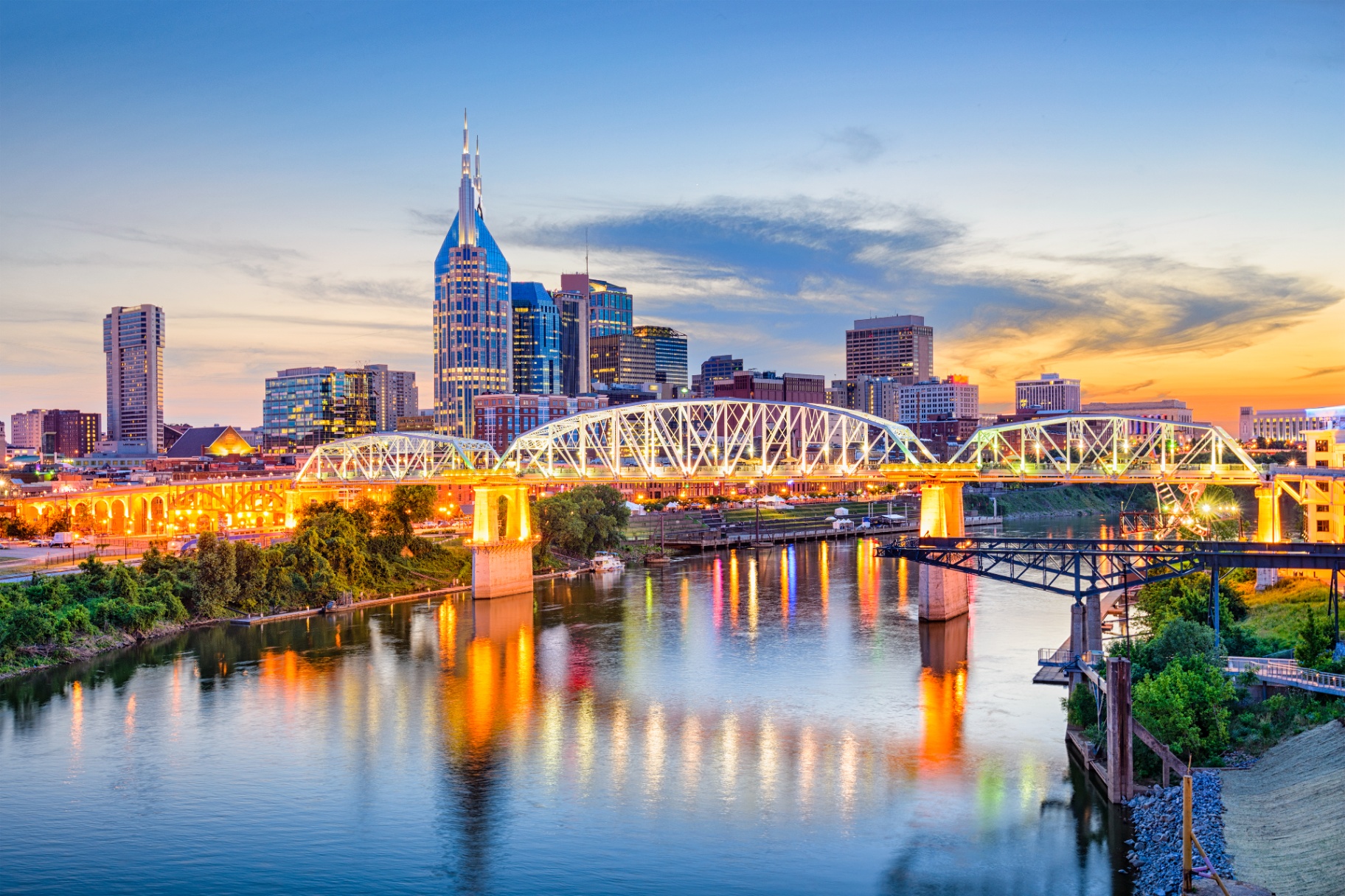 Nashville Tennessee skyline at dusk, top executive relocation destination in the Southeast